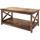 Contemporary 2-Tier Rustic Wood Farmhouse Coffee Table